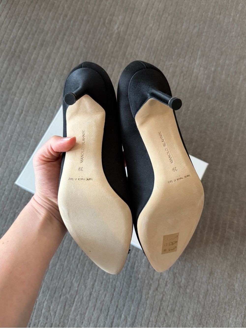 Manolo Blahnik Black Satin Hangisi Crystal-Embellished Pump - Picture 4 of 8